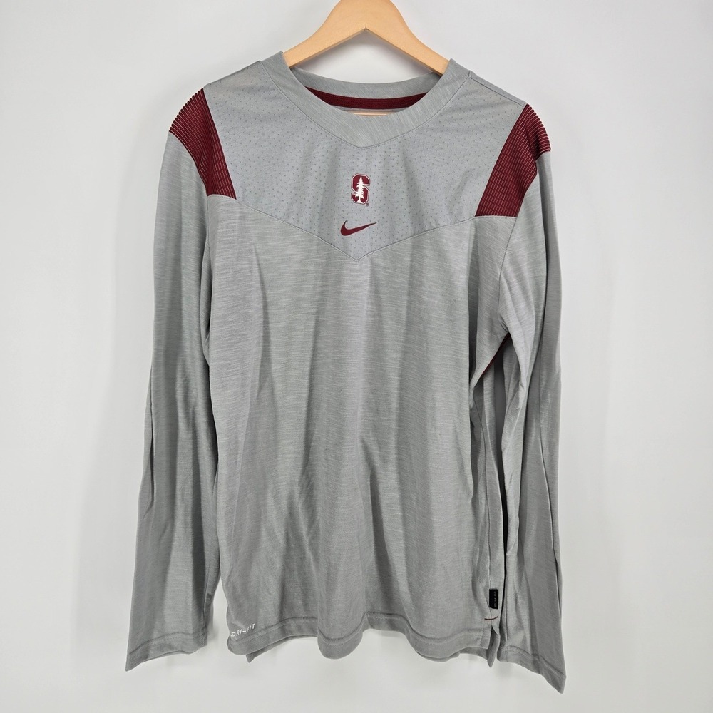 Nike Stanford Cardinal On-Field Dri-FIT Long Sleeve Shirt Mens Large Gray Maroon